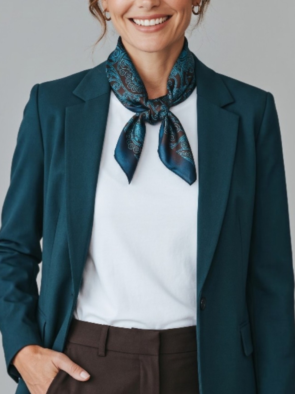 🧣Satiny-Feel  Brown, Blue & Teal Paisley Neck Scarf , Headband, Bag Accessory